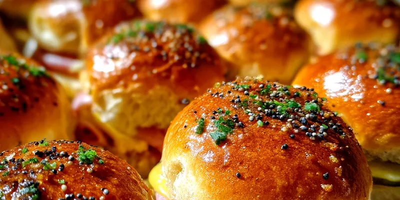 Delicious Savory Ham Cheese Sliders served on a plate