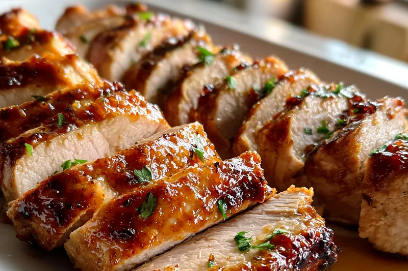 Fresh ingredients for Savory Maple Dijon Pork including pork tenderloin, maple syrup, and spices.