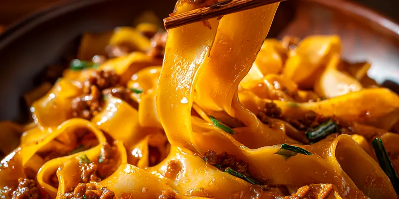 Delicious Savory Noodle Bowl Delight served on a plate