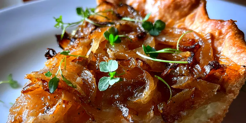 Delicious Savory Onion Tart served on a plate