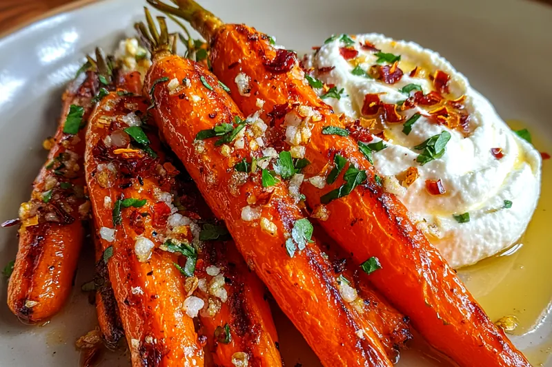 An array of fresh ingredients for Savory Roasted Carrots Delight including carrots and spices.