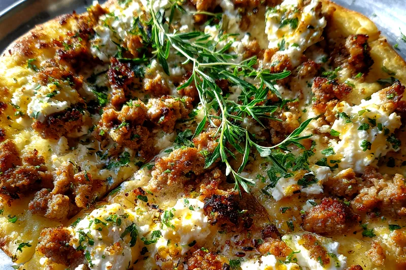 Fresh ingredients for Savory Sausage Ricotta Pizza