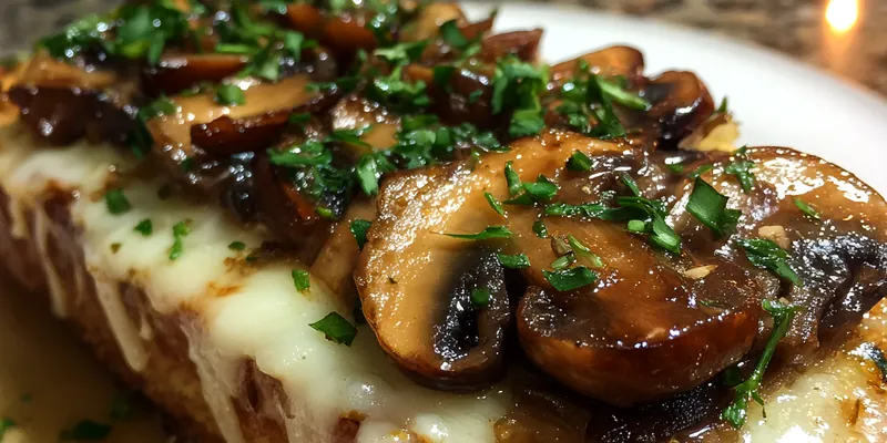 Delicious Savory Swiss Mushroom Melt served on a plate