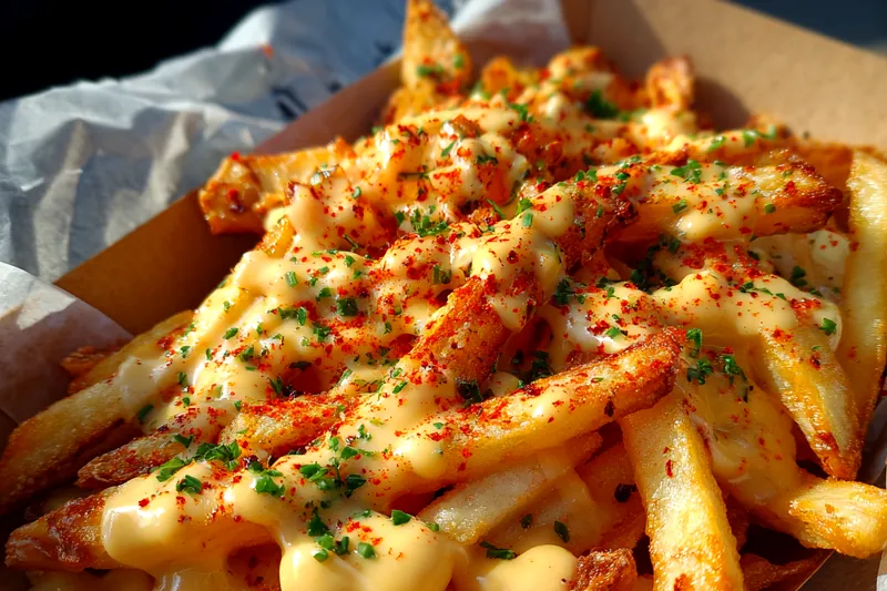 Fresh ingredients for Spicy Cheese Fries Delight