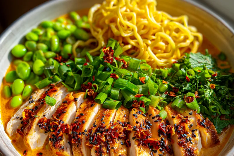 Cooking process for Spicy Chicken Ramen Bowl