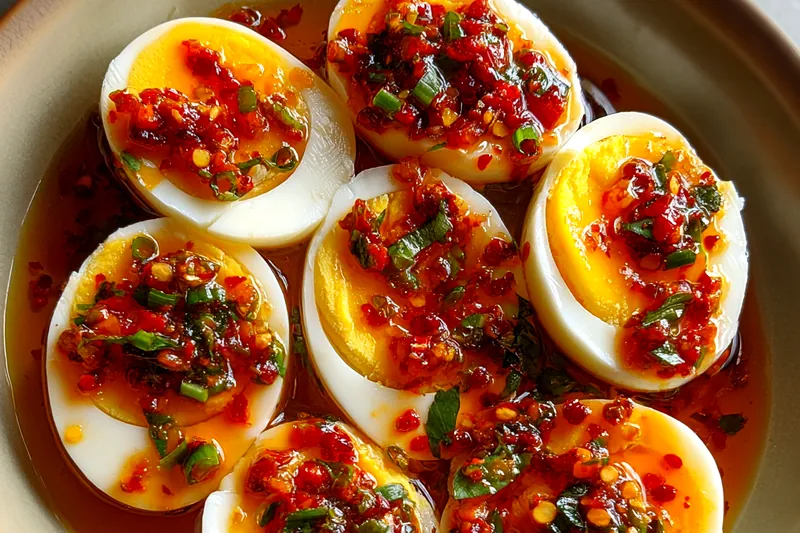 Fresh ingredients for Spicy Chili Deviled Eggs