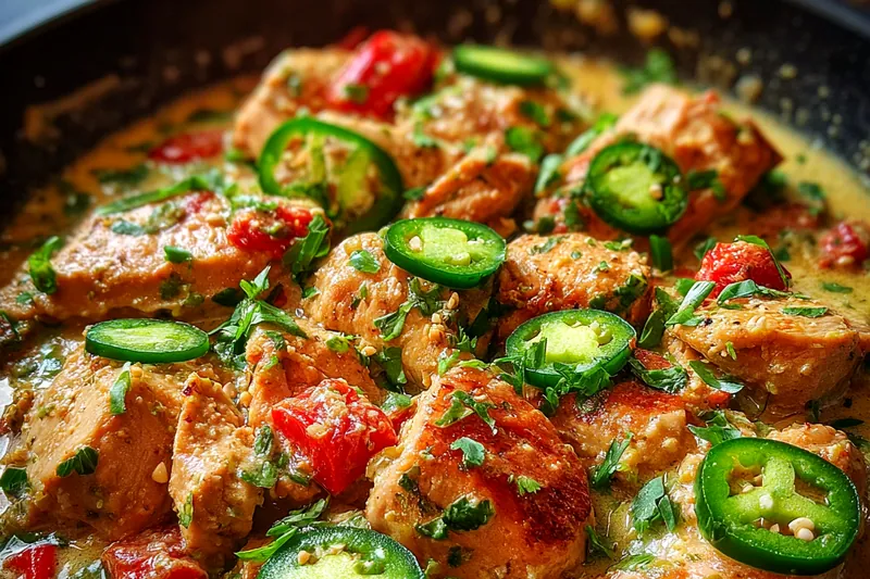 Fresh ingredients for Spicy Creamy Chicken Delight including herbs, chicken, and spices.