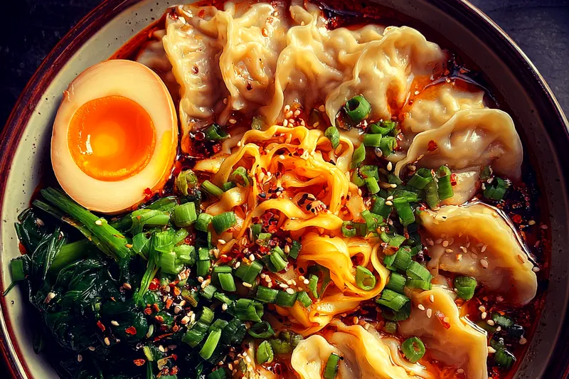 Cooking process for Spicy Dumpling Ramen Bowl