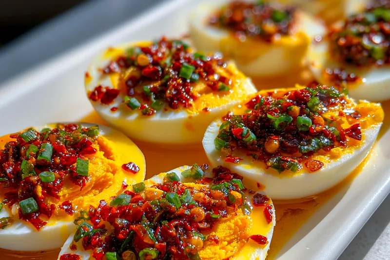 Cooking process for Spicy Garlic Deviled Eggs