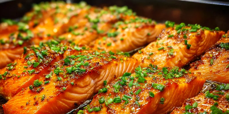 A beautifully plated dish of Spicy Glazed Salmon Delight with vibrant garnishes.