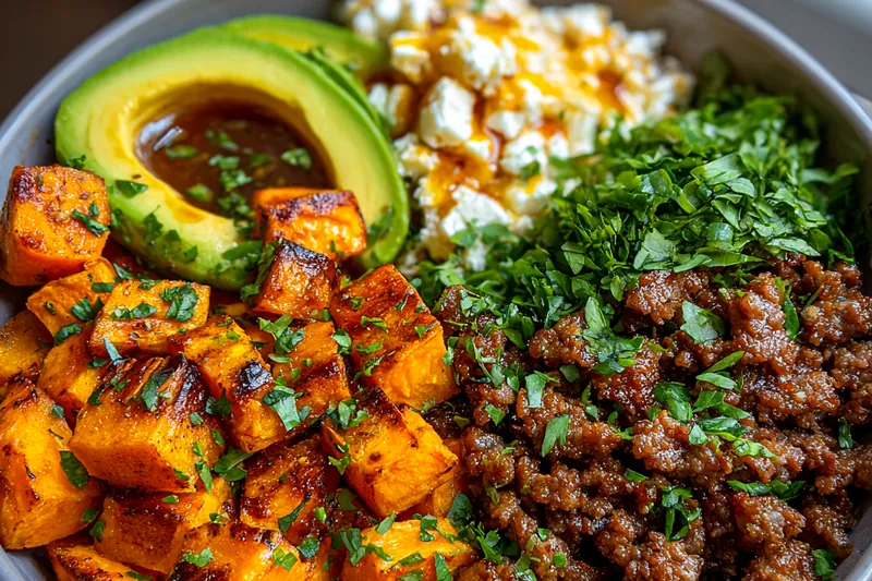 Fresh ingredients for Spicy Honey Beef Bowl