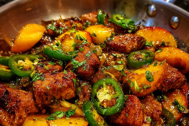 Cooking process for Spicy Peach Chicken Delight