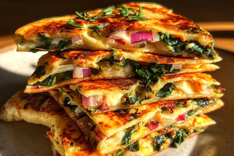 Cooking process for Spinach Feta Quesadillas