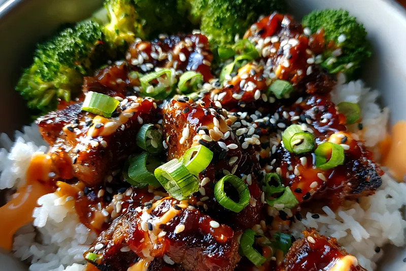 Cooking process for Sticky Sesame Chicken Bowl