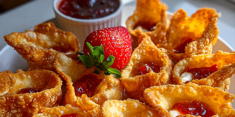 Delicious Strawberry Cheesecake Wontons served on a plate
