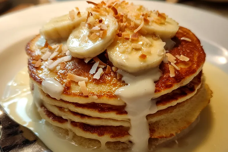 Fresh ingredients for Sweet Coconut Banana Pancakes