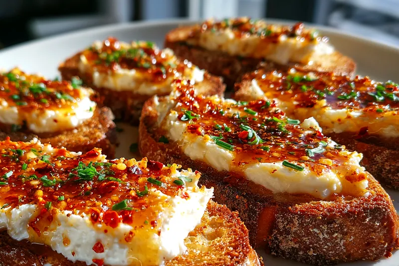 Fresh ingredients for Sweet Spicy Feta Crostini