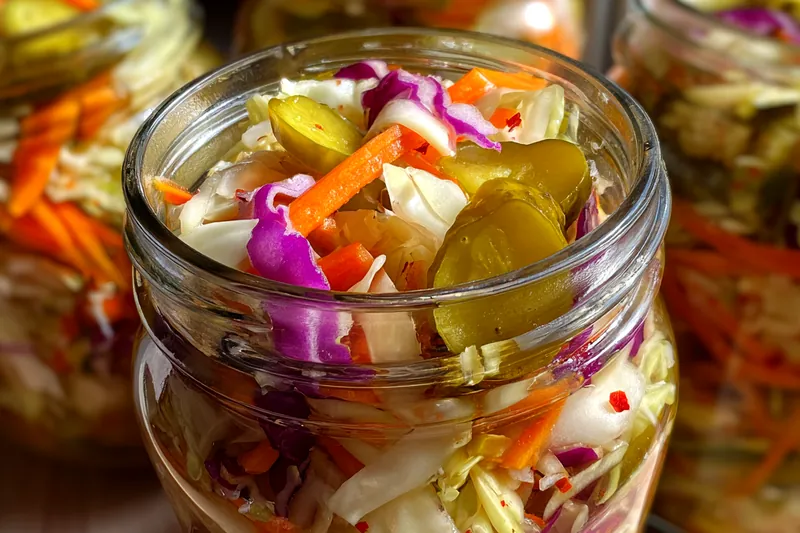 Fresh ingredients for Sweet Spicy Pickle Slaw