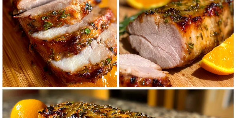 Main photo showing Tangy Cuban Mojo Pork served with rice and black beans.