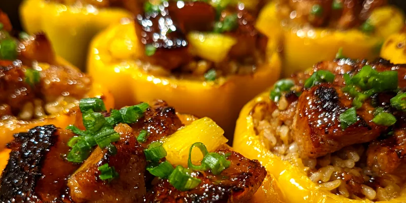 Delicious Teriyaki Pineapple Stuffed Peppers served on a plate