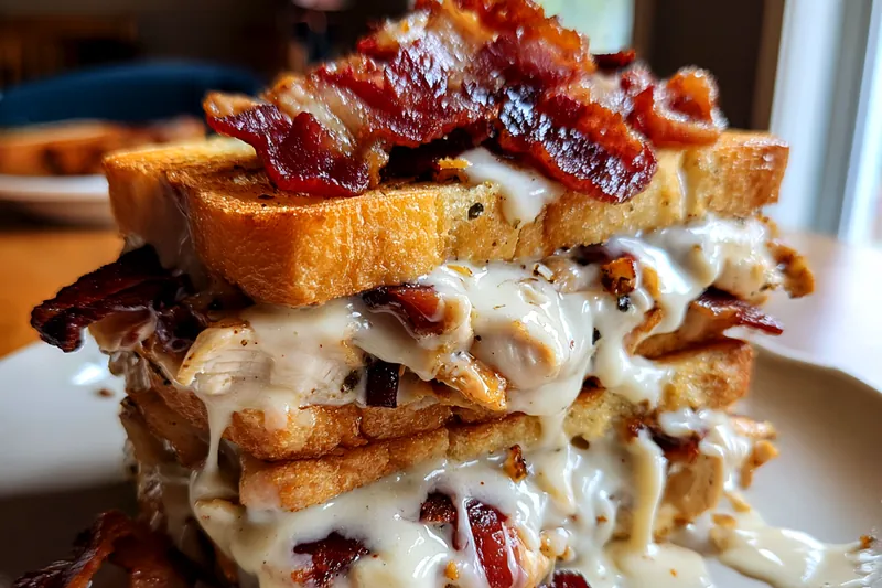 Golden brown toasted sandwich in a skillet with cheese oozing out