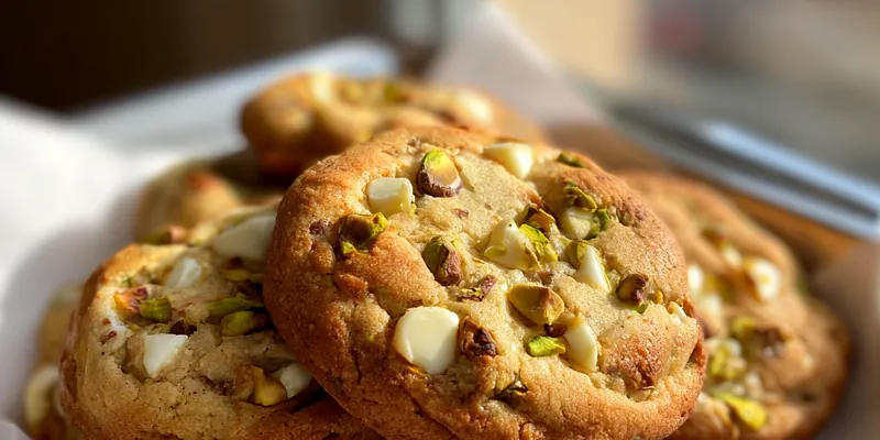 Delicious White Chocolate Pistachio Cookies served on a plate